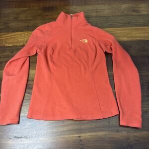 THE NORTH FACE Sweatshirt Women's XS Fleece Half Zip Pullover Logo Pink/Orange